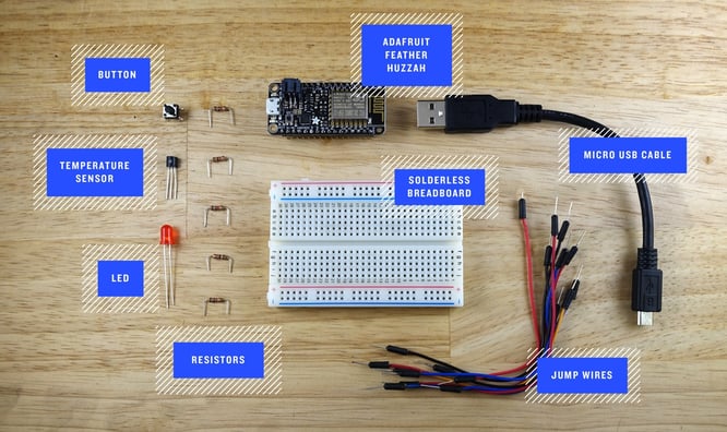 Losant Builder Kit including breadboard adafruit feather huzzah and more